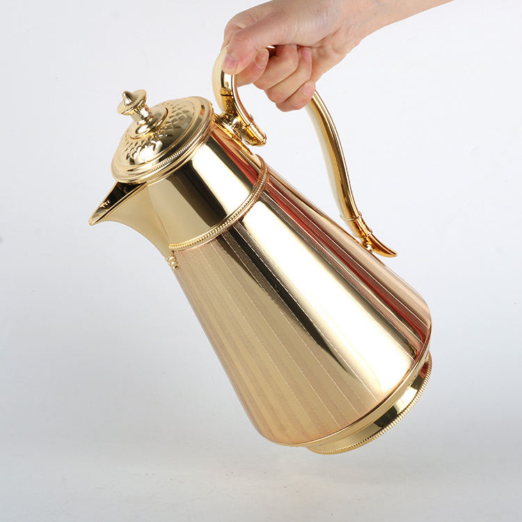 New Design Golden Arabic Style Vacuum Coffee Flask Thermos Kettle Glass Inner Vacuum Flask Arabic Coffee Pot Thermos