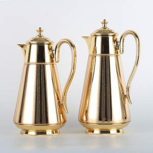 New Design Golden Arabic Style Vacuum Coffee Flask Thermos Kettle Glass Inner Vacuum Flask Arabic Coffee Pot Thermos