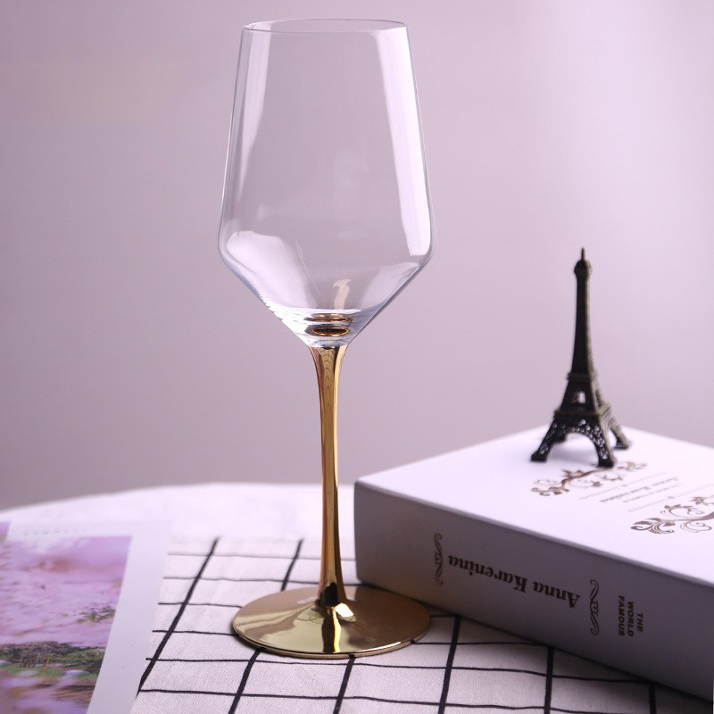 Gold Plated Personalized Crystal Gold Rim Luxury Wine Glass Long Stem Customized logo wine glass crystal goblet