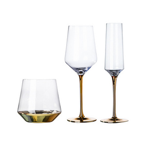 Gold Plated Personalized Crystal Gold Rim Luxury Wine Glass Long Stem Customized logo wine glass crystal goblet