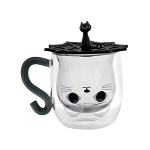 2023 new arrival gift idea cute cat glass mug 3d high borosilicate coffee mug double wall glass cup