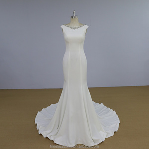 High neck mermaid rhinestone beaded crepe wedding dress bridal gown