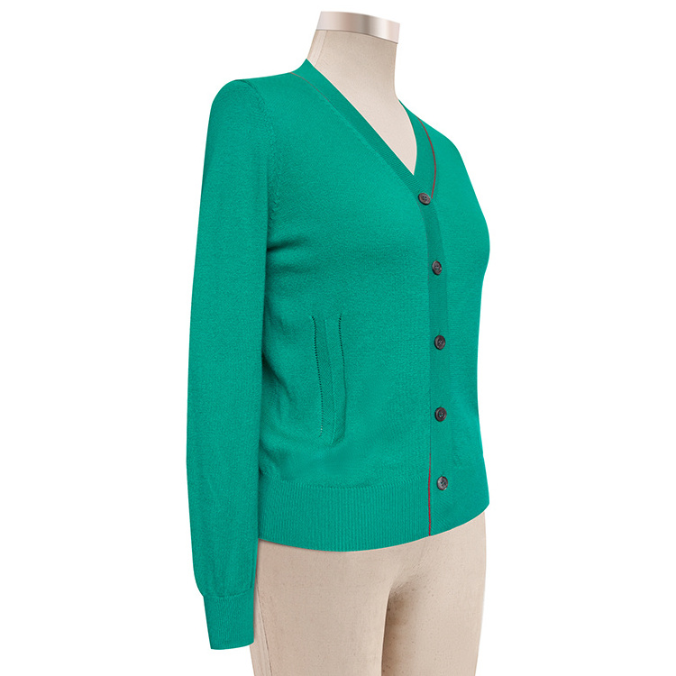 2023 New Design Women's Cropped Cardigan Sweaters With Button Green Sweater V-Neck Long Sleeve Knitted Cardigan