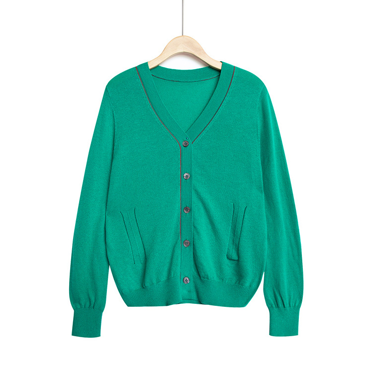 2023 New Design Women's Cropped Cardigan Sweaters With Button Green Sweater V-Neck Long Sleeve Knitted Cardigan