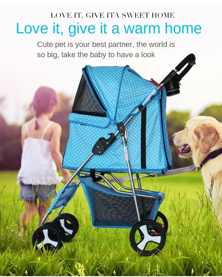 Folding Stroller for Dogs and Cats Pet Transport Trolley Four Rounds pet Travel Stroller - Foldable with one Hand