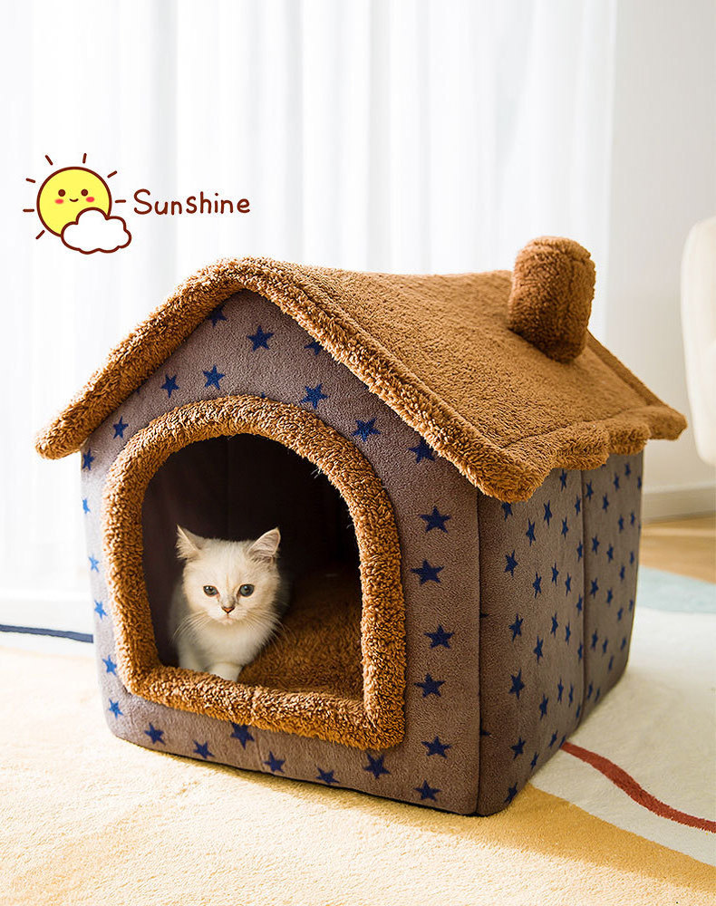 Cat and Small Dog House Kennel Foldable Pet Bed Tent Indoor Enclosed Warm Plush Sleeping Nest Cat Basket Puppy Cave Sofa