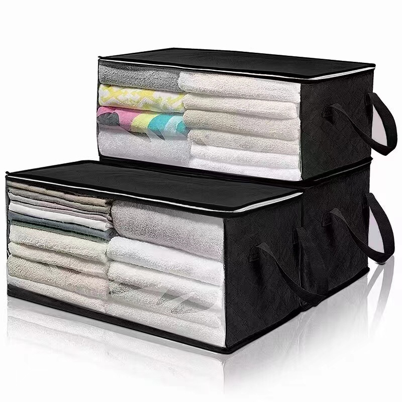 Non Woven Foldable Clothes Storage Bag Organizer with Clear Window Foldable Underbed Closet Organizer for Blanket Toy Quilt