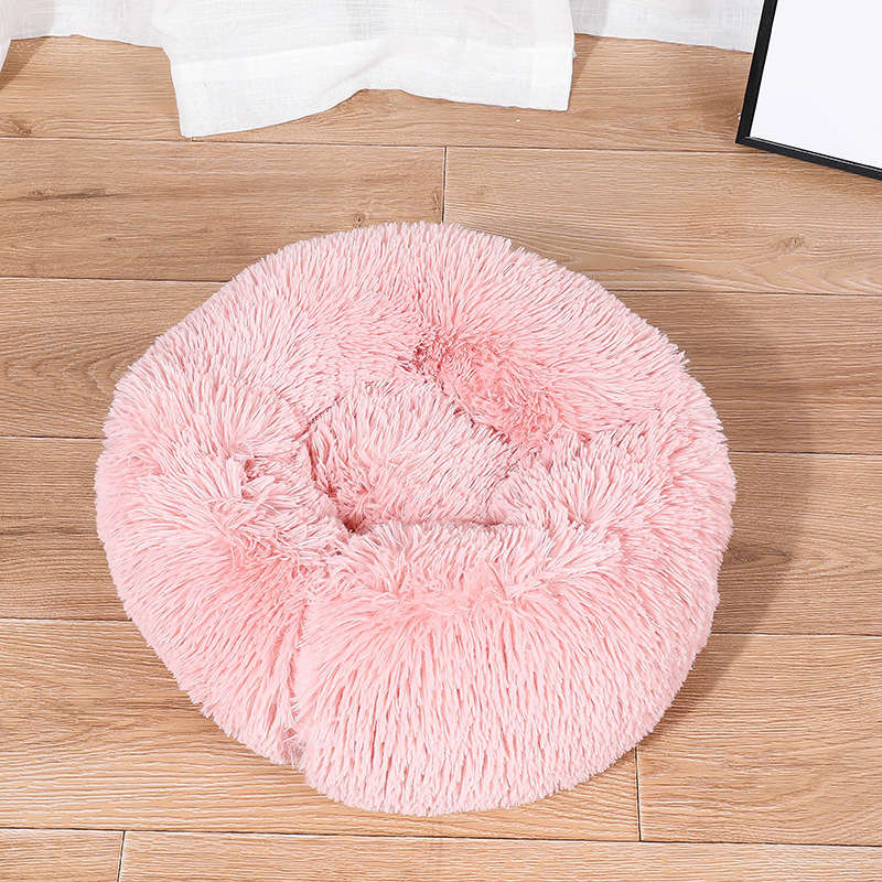 Calming Fluffy Donut Round Dog Bed Soft Premium Plush Small Pet Bed Self Warming Anti Anxiety Cat Bed Non-Slip Bot