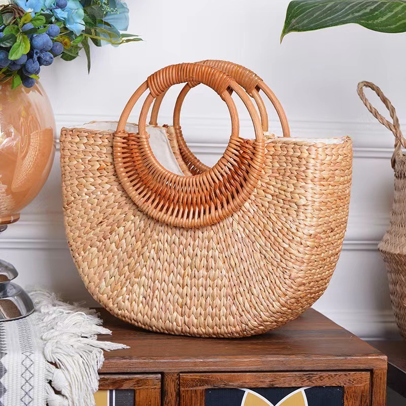 2022 New Fashion Moon Straw Handbags Women Summer Beach Bag Rattan Bag Handmade Vintage Woven Handbag For Women