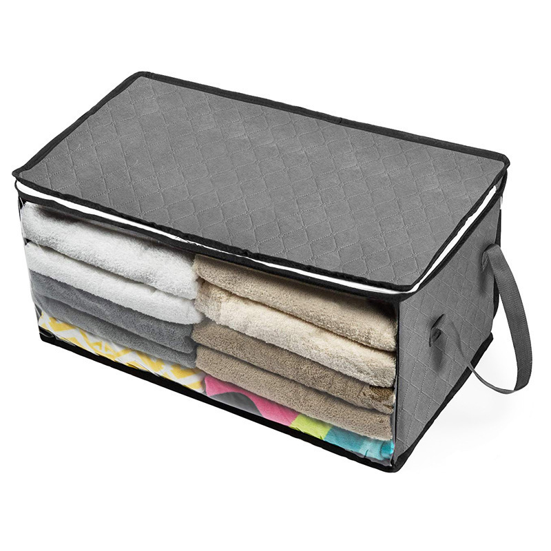 Non Woven Foldable Clothes Storage Bag Organizer with Clear Window Foldable Underbed Closet Organizer for Blanket Toy Quilt