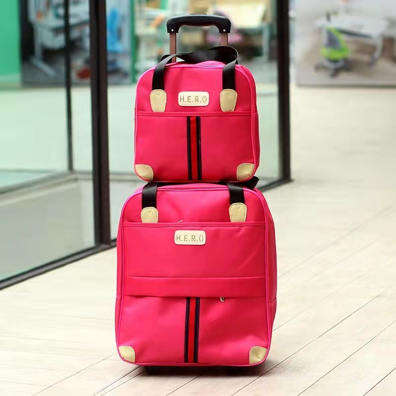 2022 hot sale 2 pcs in 1 set waterproof foldable traveling suit case trolley luggage bag with tote handbag for lady women