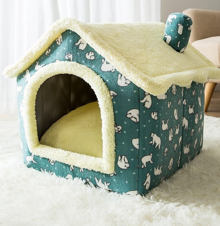 Cat and Small Dog House Kennel Foldable Pet Bed Tent Indoor Enclosed Warm Plush Sleeping Nest Cat Basket Puppy Cave Sofa