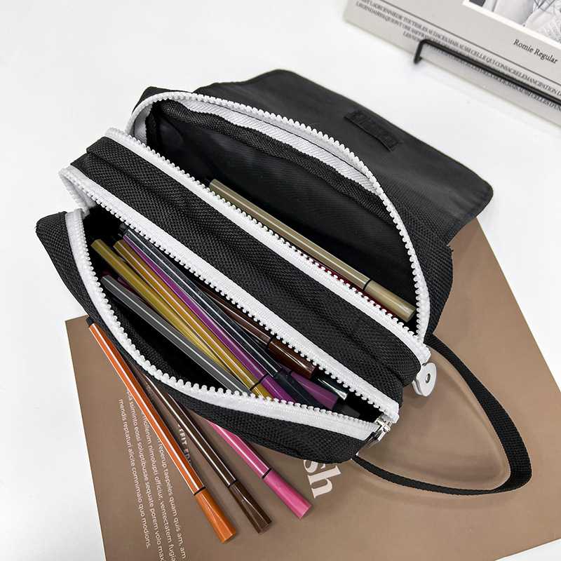 Durable Oxford Canvas Pencil Pen Bag Large Capacity Creative Waterproof Double Layers Pencil Case For School Students