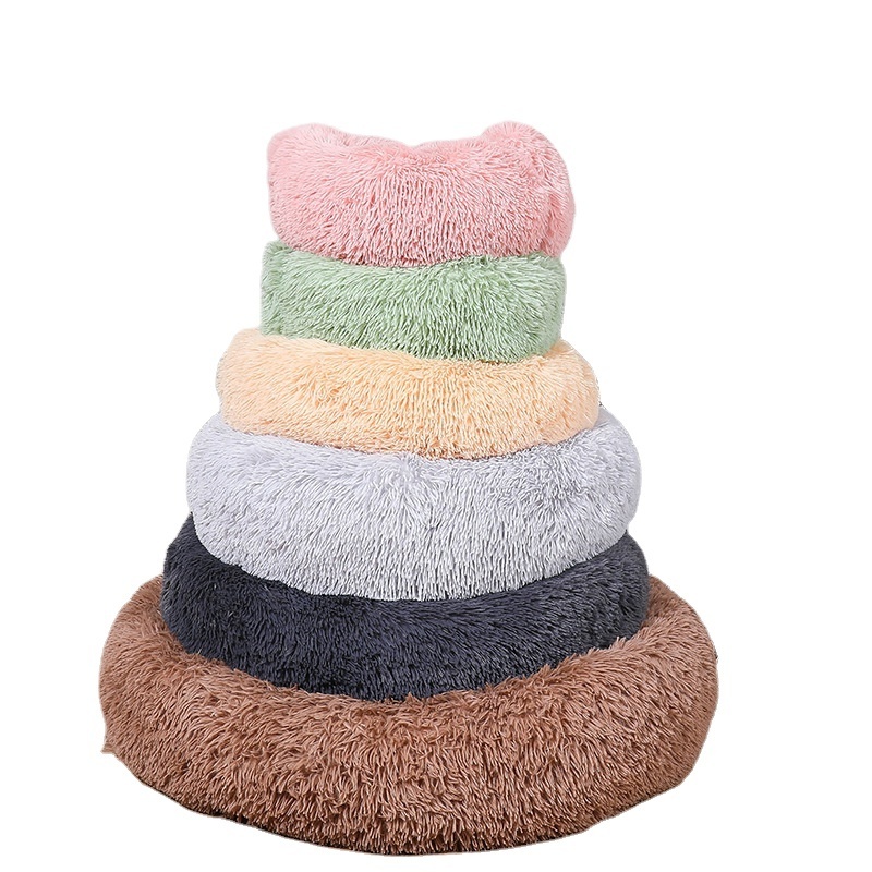 Calming Fluffy Donut Round Dog Bed Soft Premium Plush Small Pet Bed Self Warming Anti Anxiety Cat Bed Non-Slip Bot