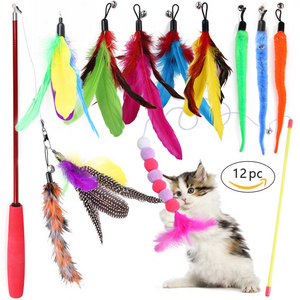 Customized Cat Interactive Teasing Toy Cat Stick Tease Toys Cat Teaser Sticker  Spring Feather Toys for Indoor Kitten Play Chase