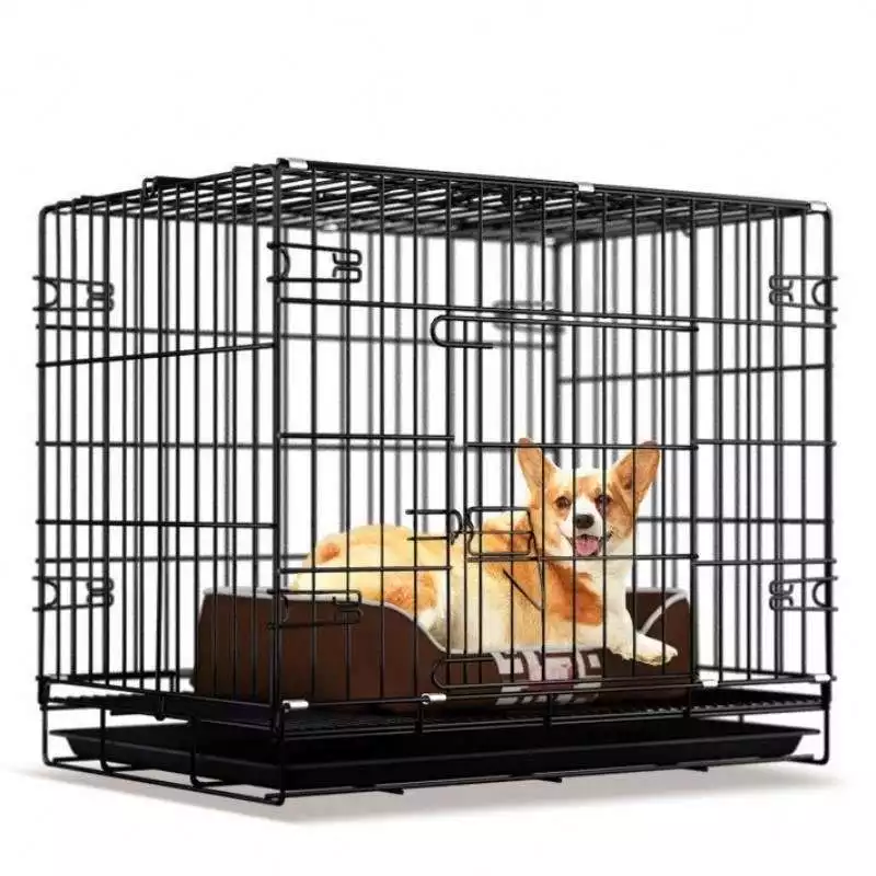 Multi color Extra-Strong double Door Folding Metal Dog Crate with Leak-Proof Plastic Pan