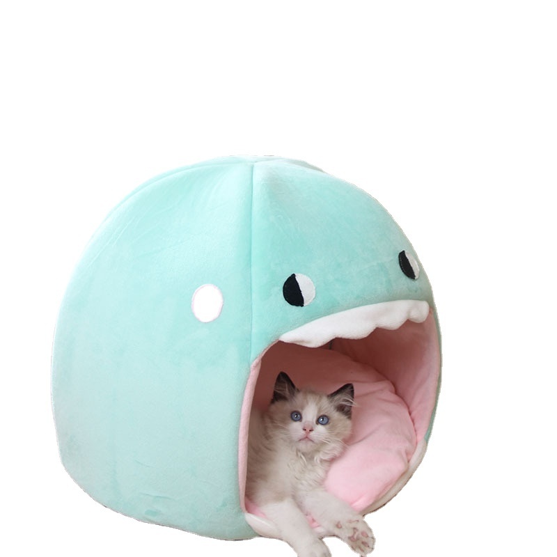 Factory Whole Dog Cat Bed Cute Shark Pet Sleeping Bed for Small Cat Dog Hideout House Warm Soft Comfortable Semi-Closed Cat Dog