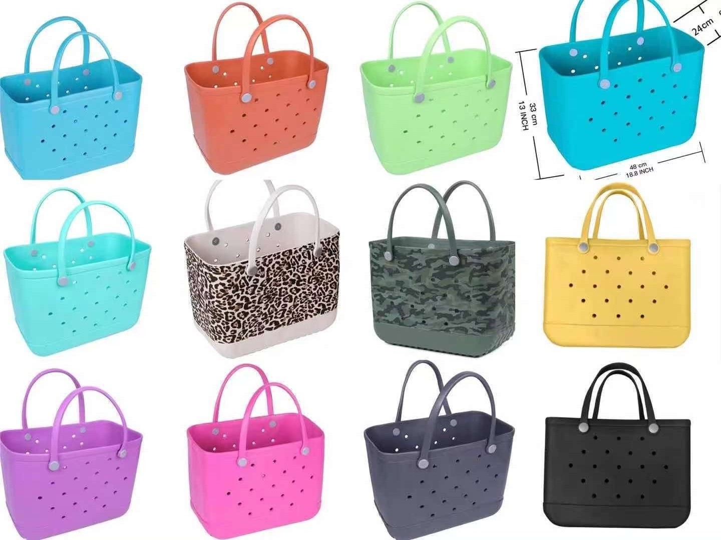 Women Wholesale Waterproof Tote Bags Custom Holes Summer Rubber Totes Pvc O Large Fashion Eva Plastic Beach Rubber Bags