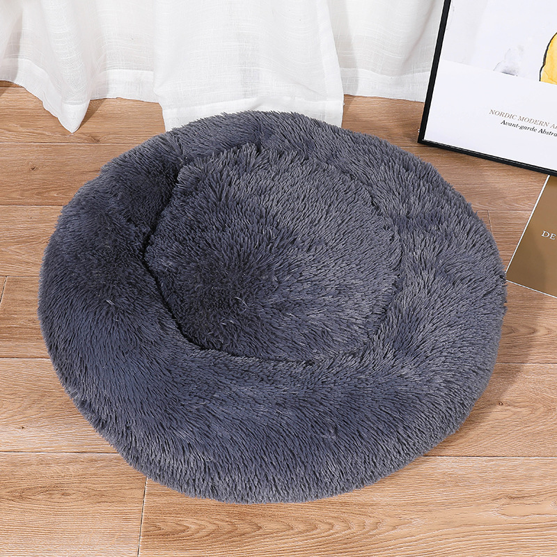 Calming Fluffy Donut Round Dog Bed Soft Premium Plush Small Pet Bed Self Warming Anti Anxiety Cat Bed Non-Slip Bot