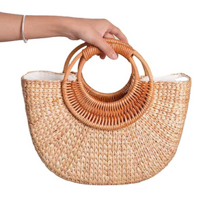 2022 New Fashion Moon Straw Handbags Women Summer Beach Bag Rattan Bag Handmade Vintage Woven Handbag For Women