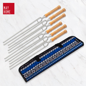 BBQ Skewer Reusable Stick Metal Grilling Skewer Set Stainless Steel + Wood Per Kit 6/10 Pcs