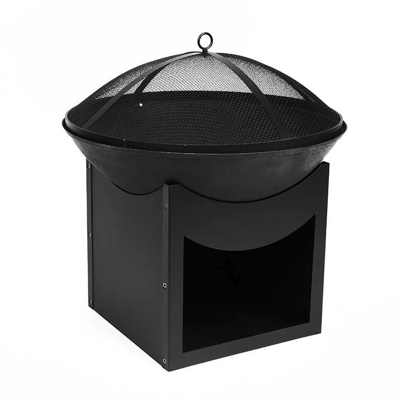 Hot sale garden outdoor mesh lid fire pit backyard cast iron fire bowl with hook fire place