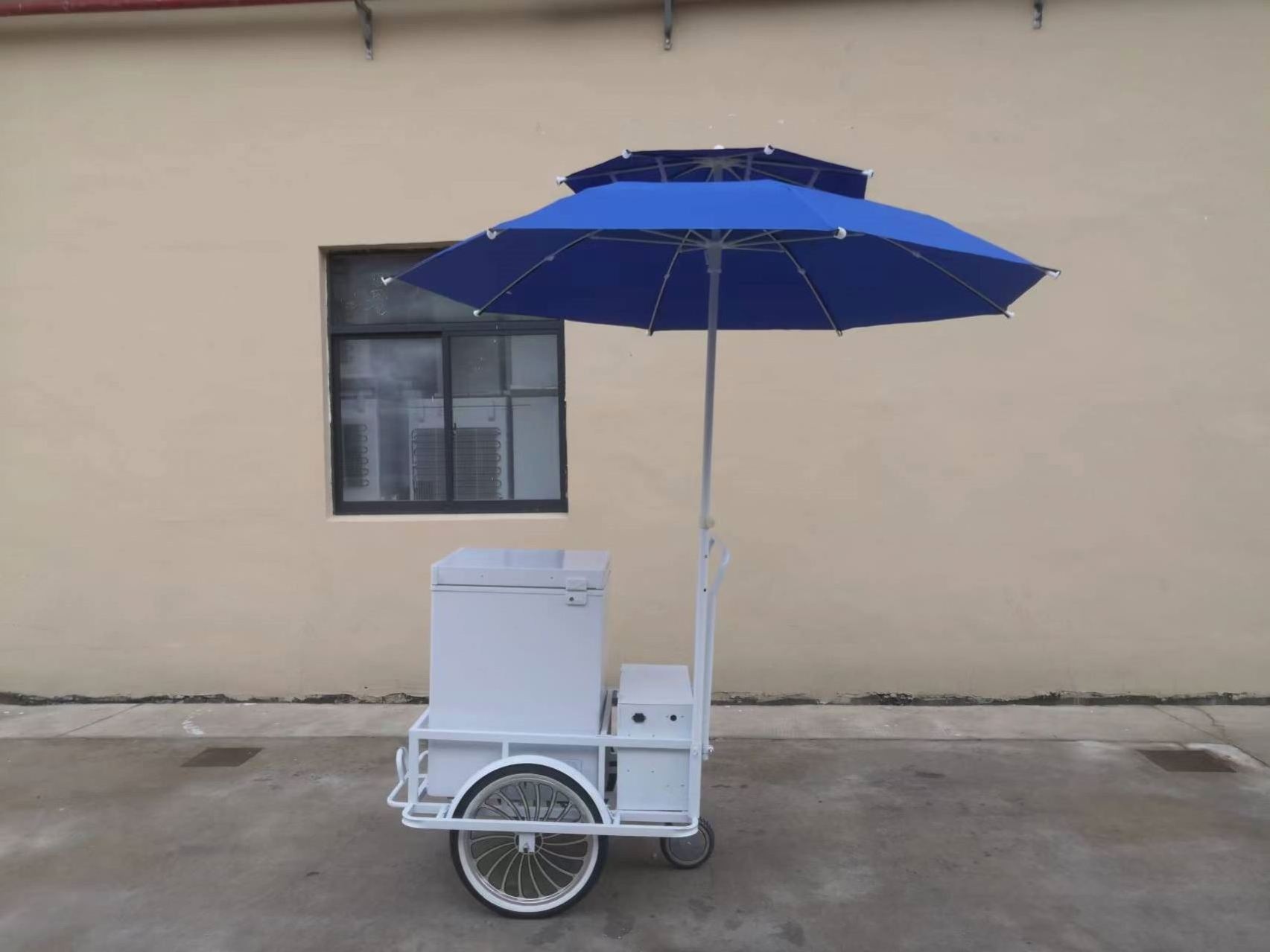 4 wheels ice cream push cart with cool sticker 50L capacity fridge freezer ice cream vending cart tuk tuk for sale