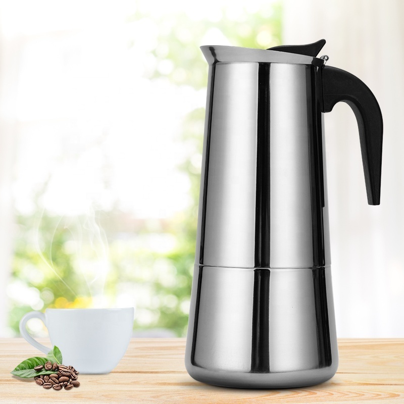 Large Capacity Espresso Coffee Maker Thickened Stainless Steel Moka Pot with Lid