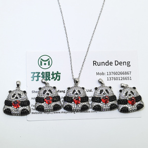 Factory custom brass raw charms silver sterling 925 decoration panda pendant necklace panda jewelry sterling silver 925 necklace