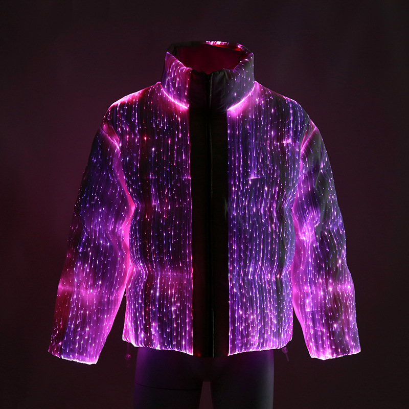 LED Light Up Glowing Optical Fiber Down Jacket Coat Fashion Outdoor Men Winter Washable Clothes Fashion Men Puffer Jacket