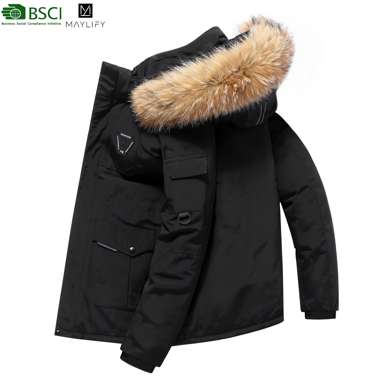 Custom Cashmere 300G Winter Thick Collar Casual White Duck Down Bubble Jackets With Fur Down Coats Men Puffer Jacket