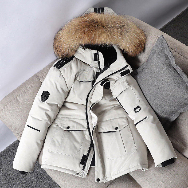 Custom Cashmere 300G Winter Thick Collar Casual White Duck Down Bubble Jackets With Fur Down Coats Men Puffer Jacket