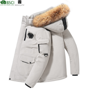 Custom Cashmere 300G Winter Thick Collar Casual White Duck Down Bubble Jackets With Fur Down Coats Men Puffer Jacket