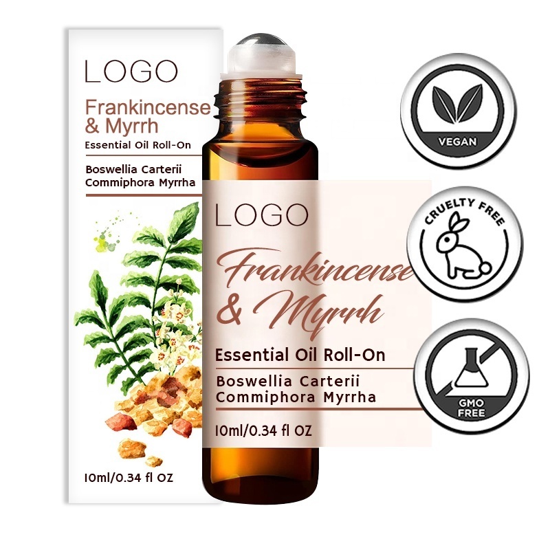 Private Label Frankincense & Myrrh Essential Oil Roll-On Deep, Earthy Scent Soothing Body Pain for Total Comfort