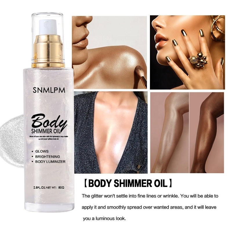 SNMLPM Wholesale Shimmer Body Oil Face Brighten Glow Pearl Highlighter Illuminator Body Makeup Shine Glitter Gold Liquid Taning