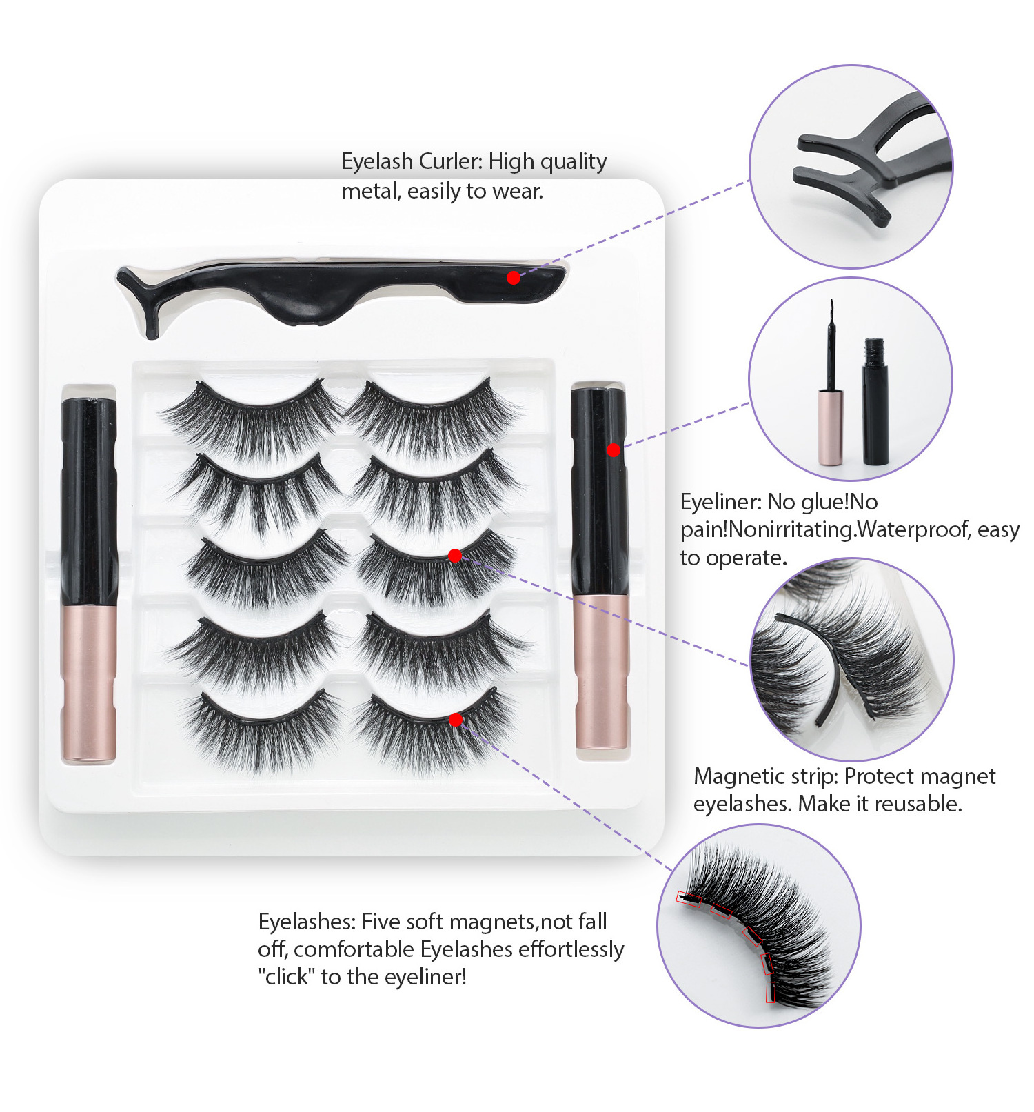 Free Sample 3D Magnet False Eyelash Magnetic Eyelash Set Mink Magnetic-eyelashes No Glue