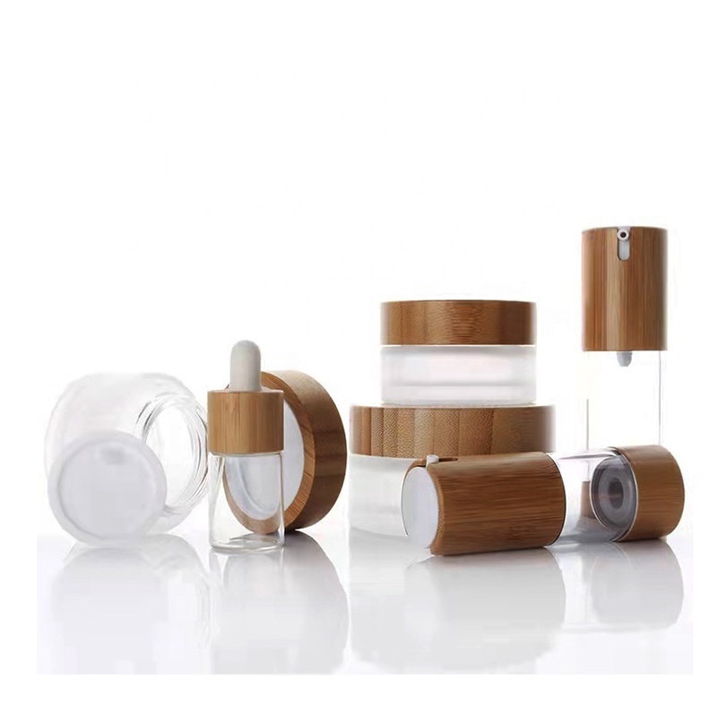 OEM Wholesale Natural 10ml 15ml 20ml 25ml 30ml Bamboo Bottle and 30g 50g 100g Cream Jar Bamboo Cosmetic Packaging