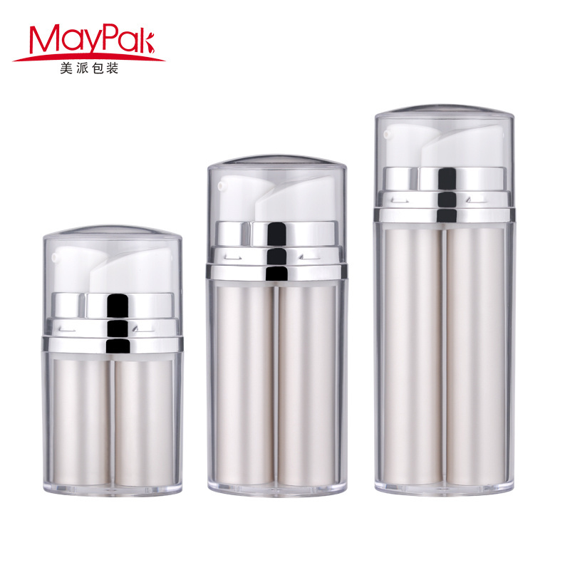 Recycled cosmetic packaging dual chamber acrylic airless bottle