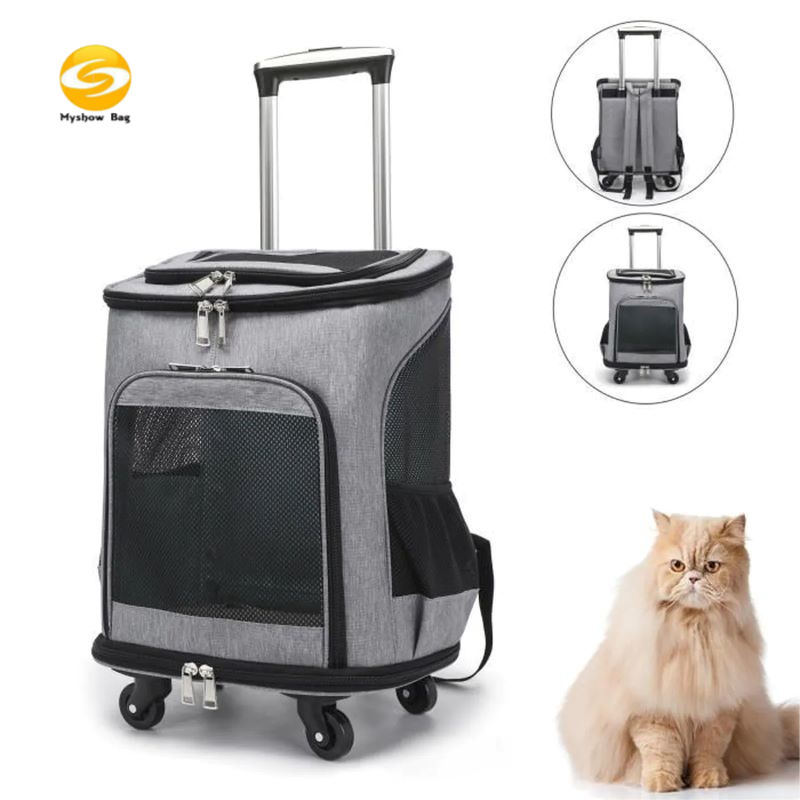 Dog Backpack with Wheels for Small Cats and Dogs Rolling Wheeled Pet Carrier  for Travel/Walk