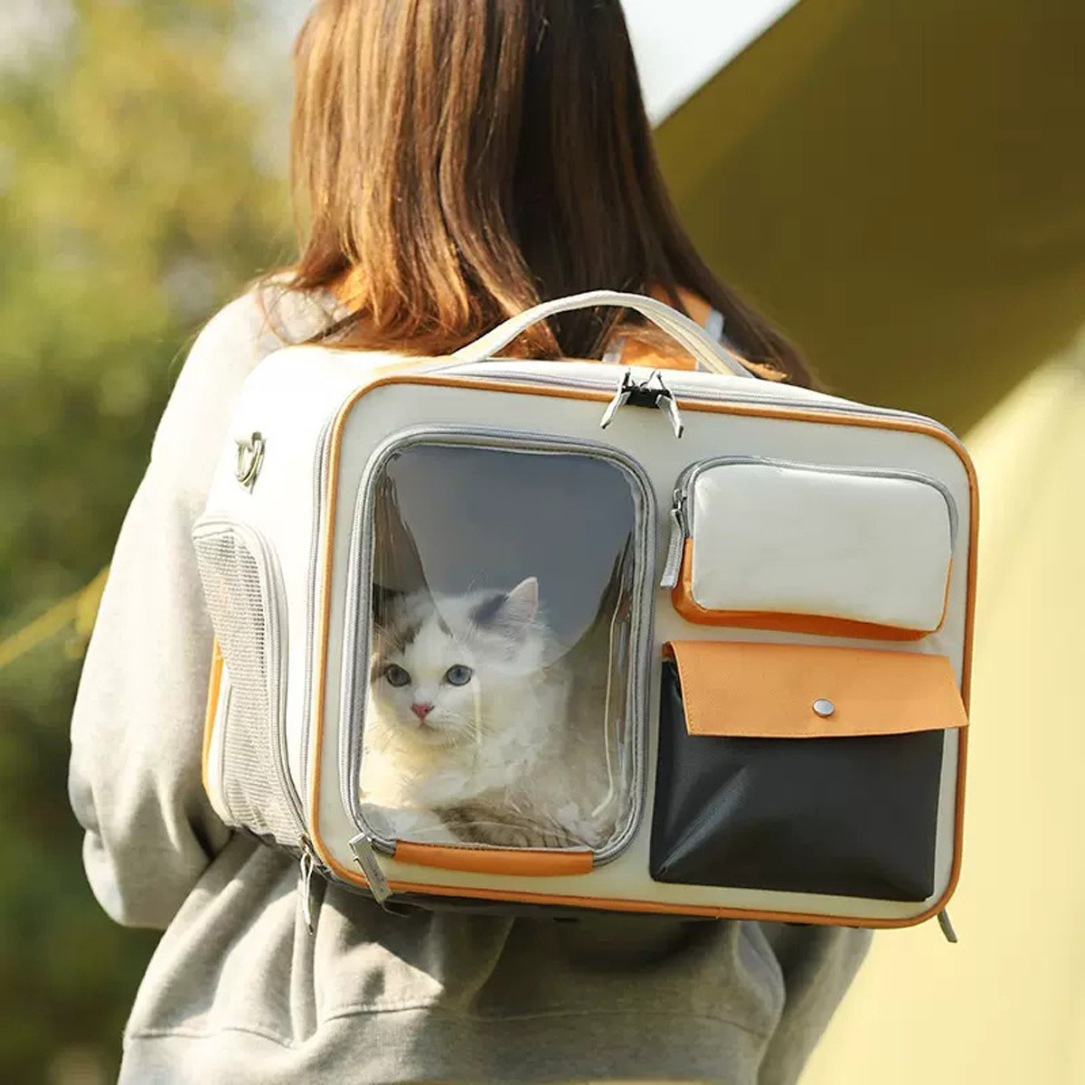 Canvas Cat Carrier Backpack Transparent Pet bag Backpack for Small Puppy and Bunny