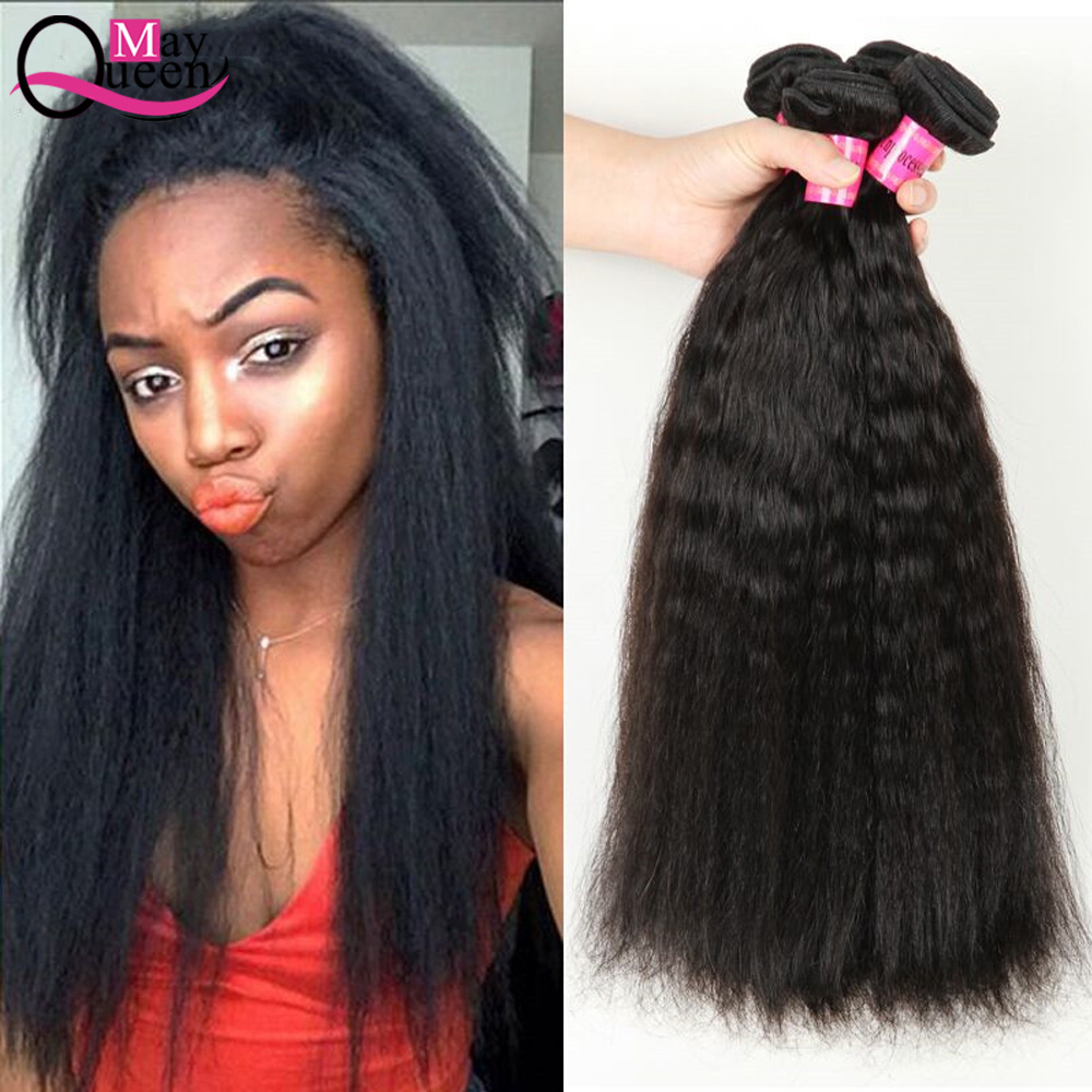 Human Hair Bundles Remy Human Hair Weave 100% Raw Virgin Remy Yaki Kinky Straight Brazilian Hair May Queen 10-26inch