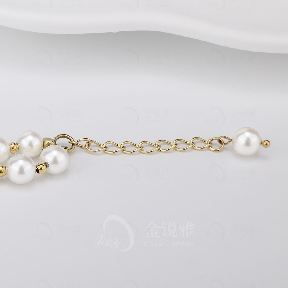 18K pvd gold plated fashion jewelry natural & shell simulated pearl stainless steel cuff doub lelayer bracelet for women & girl