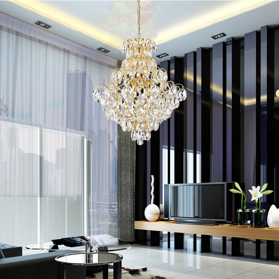 Modern Style Hotel Decor Light Chandeliers & Pendant Lights Golden Lobby Lustre Crystal Metal Large Luxury Gold Hanging Lamp