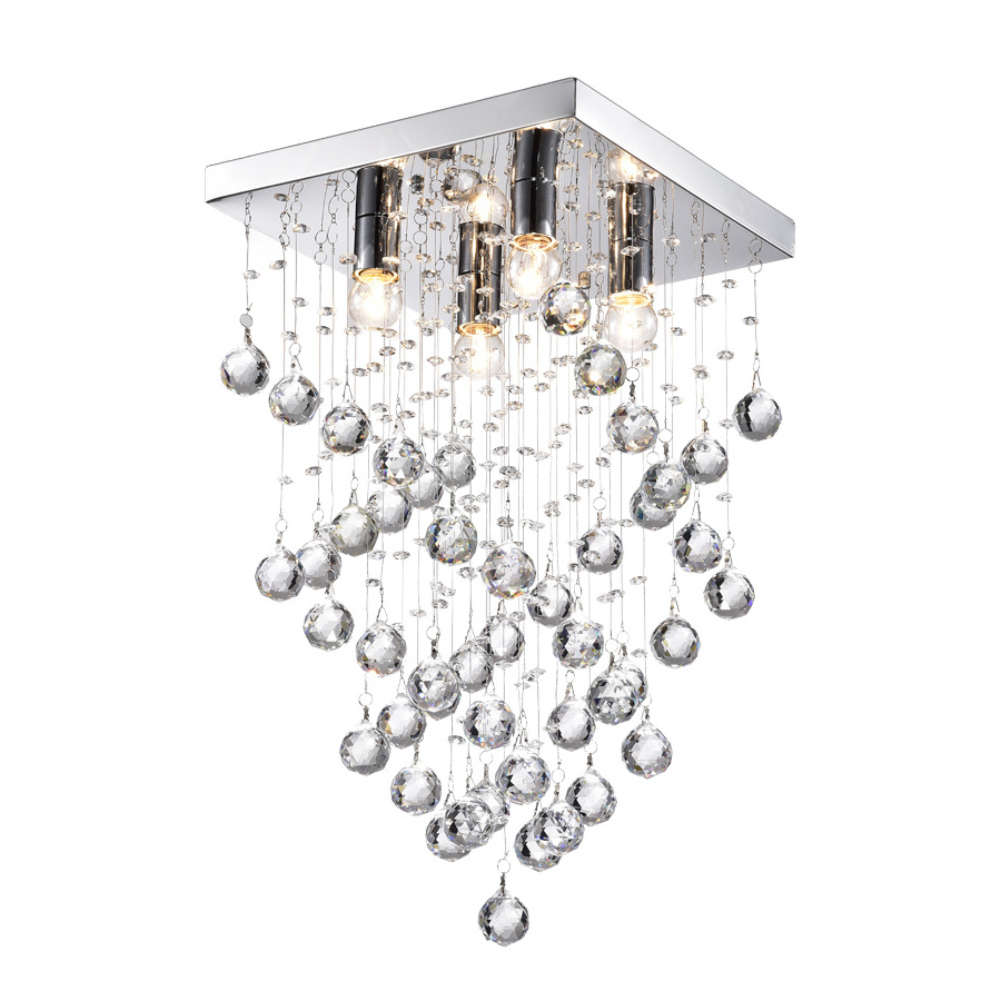 Modern Crystal Square Raindrop Lighting Flush Mount LED Ceiling Light Fixture Pendant Lamp for Dining Room Bathroom Chandelier