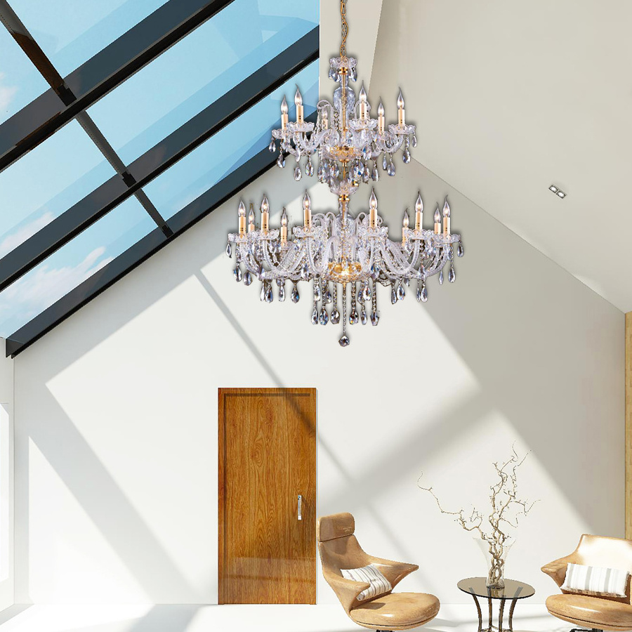 Nordic Modern Luxurious Crystal Pendant Light 2 Layers With 18 Candle Bulb Wedding Chandelier