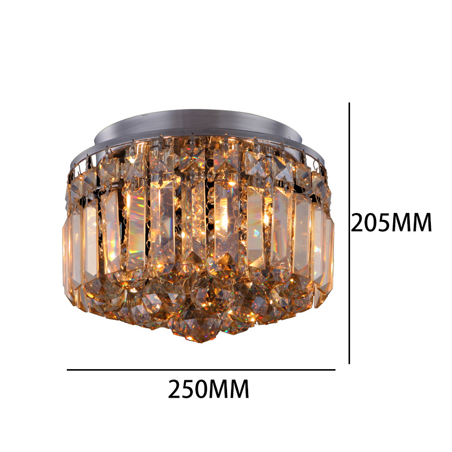 Modern Champagne Gold Crystal Raindrop Lights Round Crystal Ceiling Lamp for Living Room K9 Ceiling Light