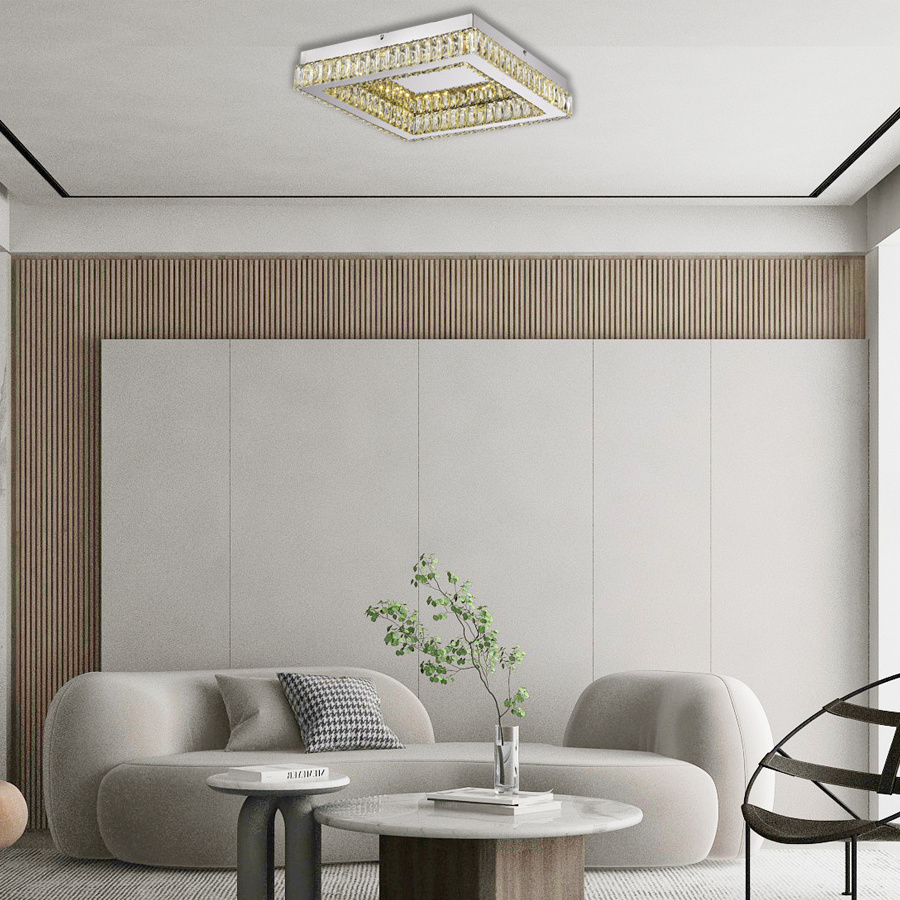 Metals Hotel Living Room Dining Silver Square Rystal Fixtures Modern Recessed Ceiling Lamp Led Ceiling Light