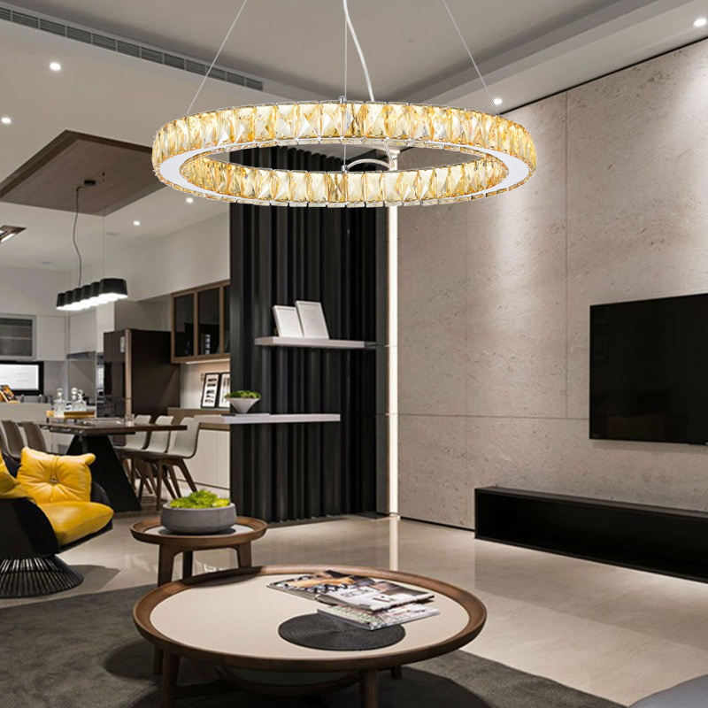 Modern Circle Ring Pendant Lamp LED Crystal Chandeliers for Bar Hanging Light for Dining Room