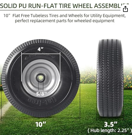 3.50-4 Solid PU Run-Flat Tire Wheel  10 inch  Flat Free Tubeless Tires and Wheels for Utility Equipment