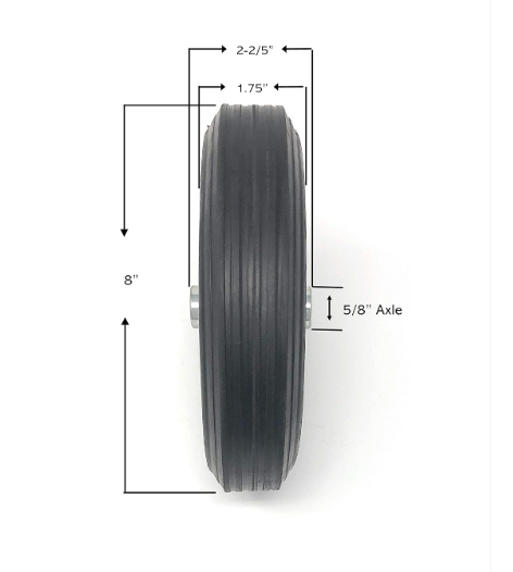 Solid Rubber Wheel  8 X 1.75  flat free wheel with 5/8